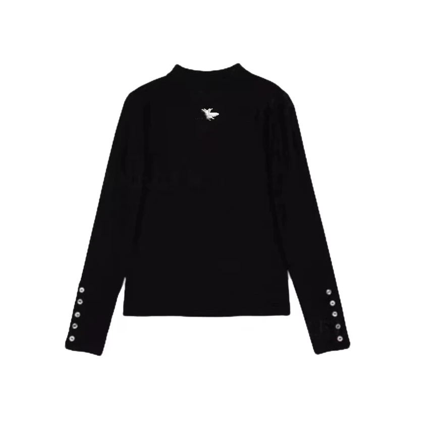 【人间烟火】肤感袖口纽扣显瘦时尚小众设计新款长袖半高领打底T恤