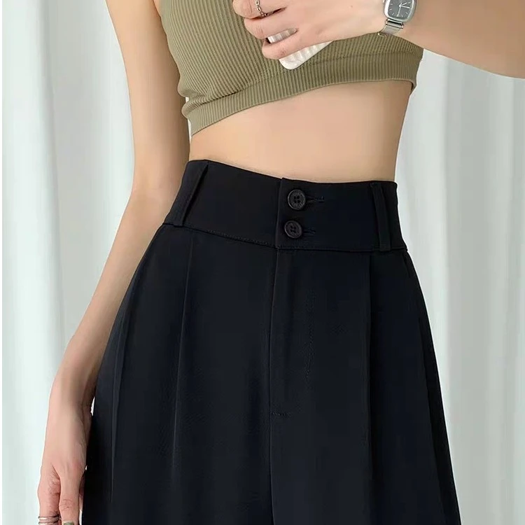 窄版直筒西装阔腿裤女2025春夏季休闲小个子垂感高腰显瘦西装裤子