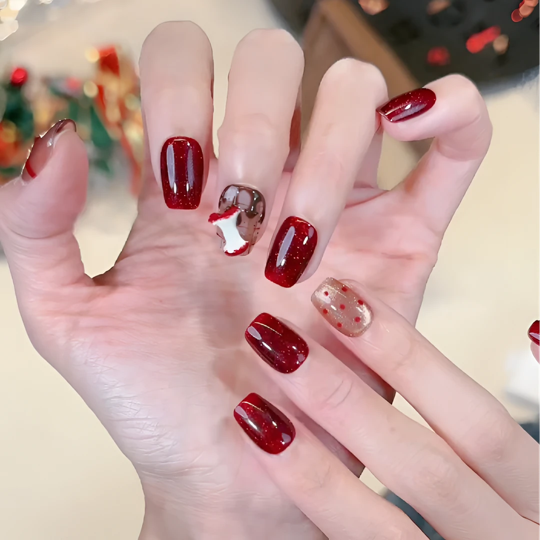 【小苹果】圣诞美甲爆闪格纹高级质感猫眼高质感气质显白穿戴甲