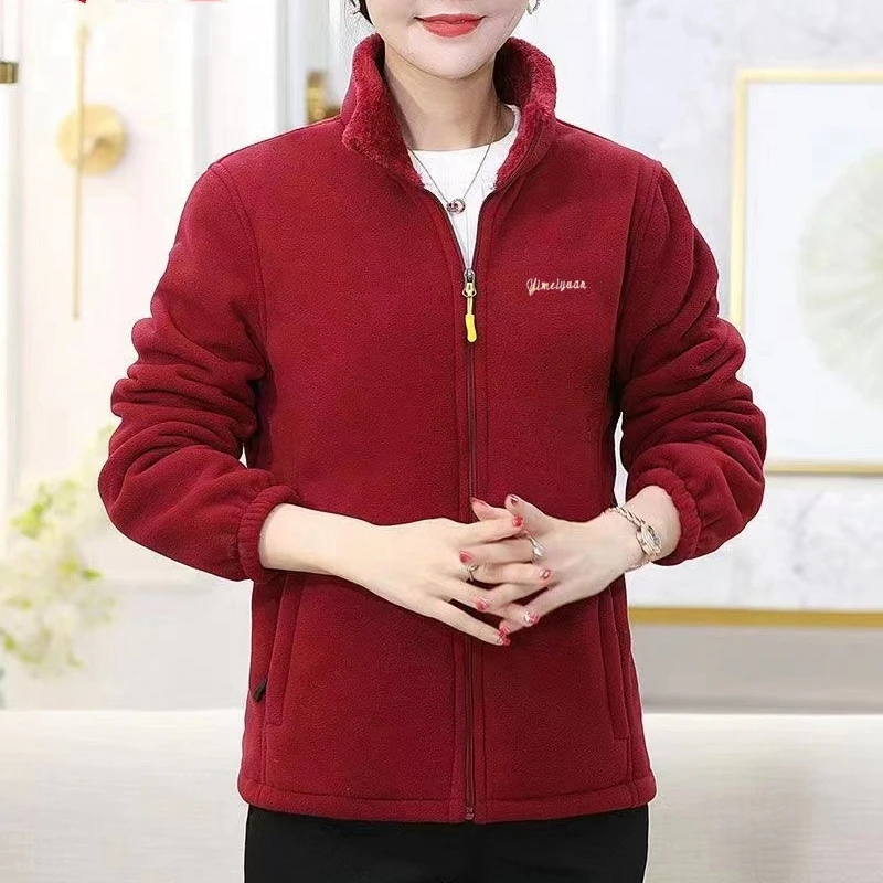 【清仓】加绒外套女妈妈装加厚摇粒绒上衣珊瑚绒抓绒加绒外套女款