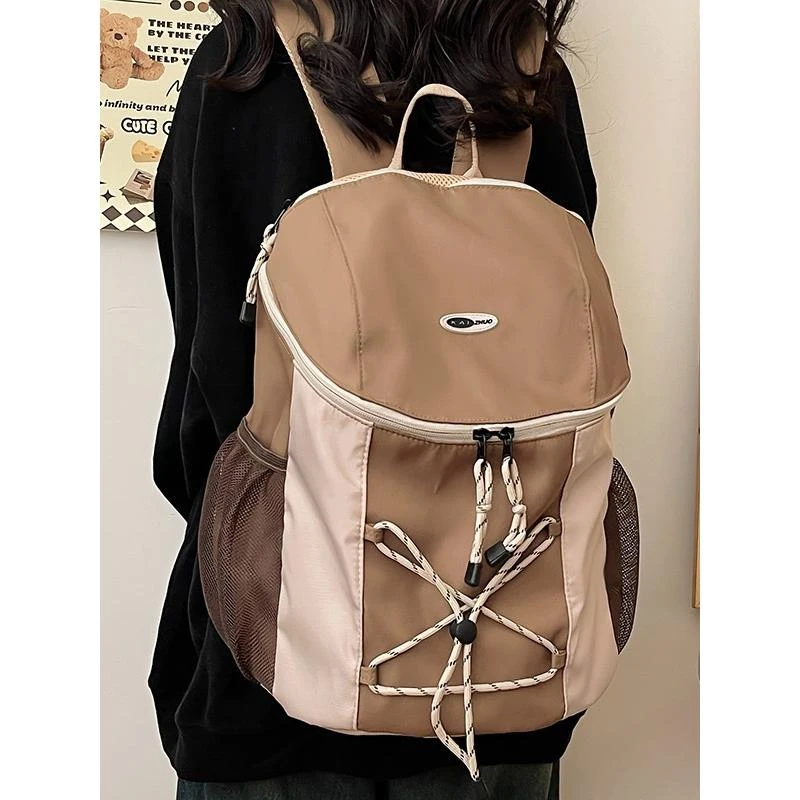 日系双肩背包女2024春季新款休闲外出逛街包简约情侣户外旅行包潮