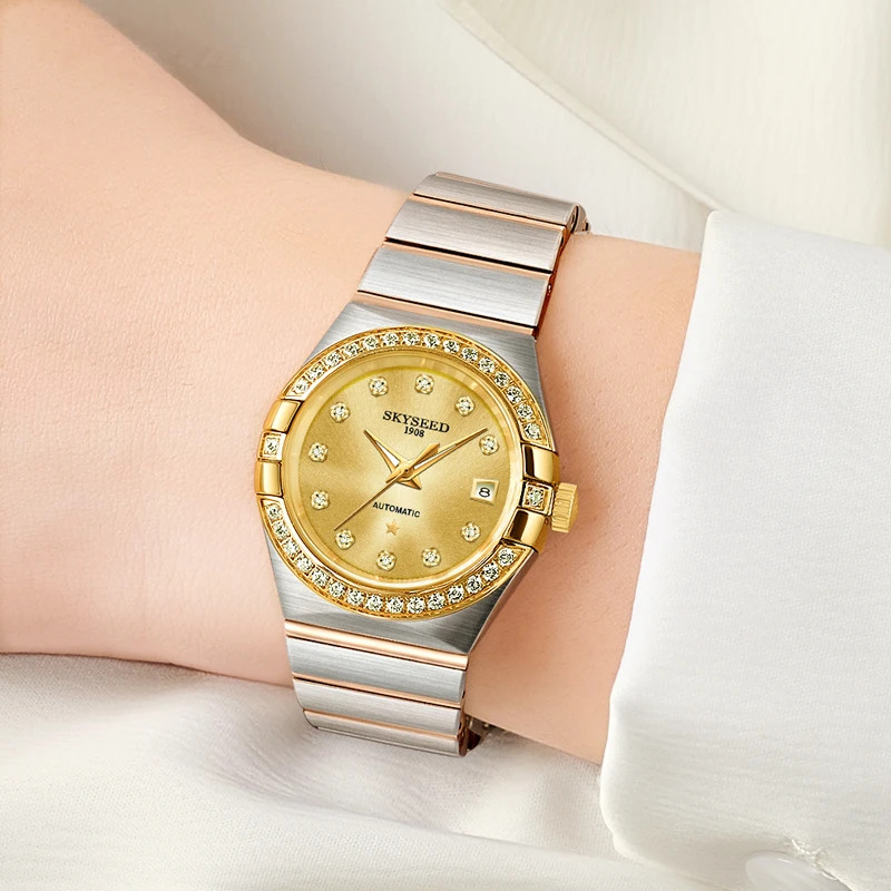 轻奢女款全自动机械表日历+镶钻款（芬芳）