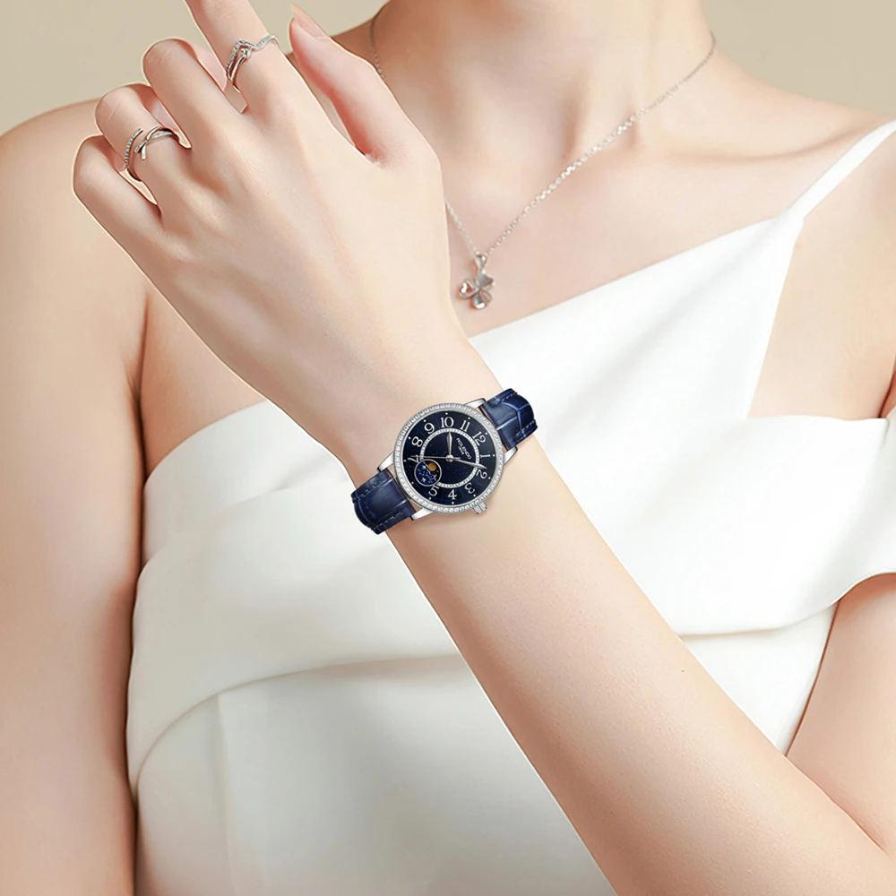 约会系列 轻奢女士全自动机械腕表摩天轮镶钻款日月星辰盘（欢欢）