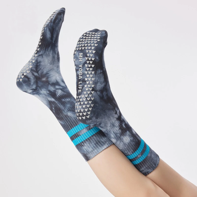 秋冬瑜伽袜子防滑专业女中筒扎染普拉提袜室内运动训练专用瑜珈袜