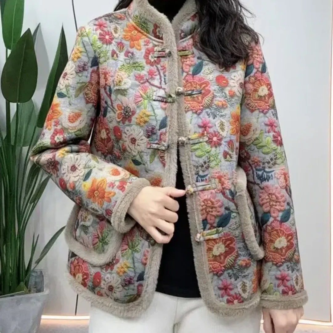 （加绒加厚）冬季时尚妈妈装保暖大气新中式棉衣妈妈装厚外套