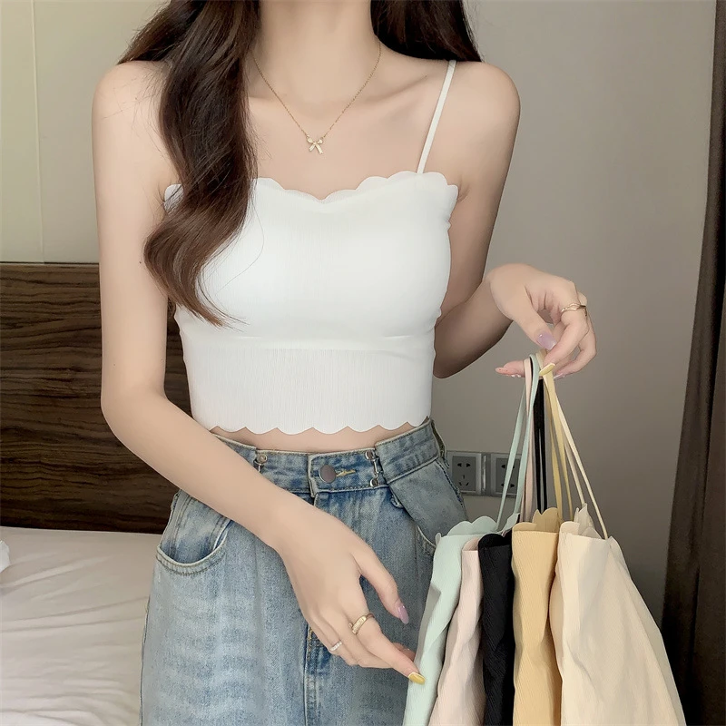 冰丝吊带背心女带胸垫外穿学生夏季薄款美背内搭抹胸无痕打底上衣