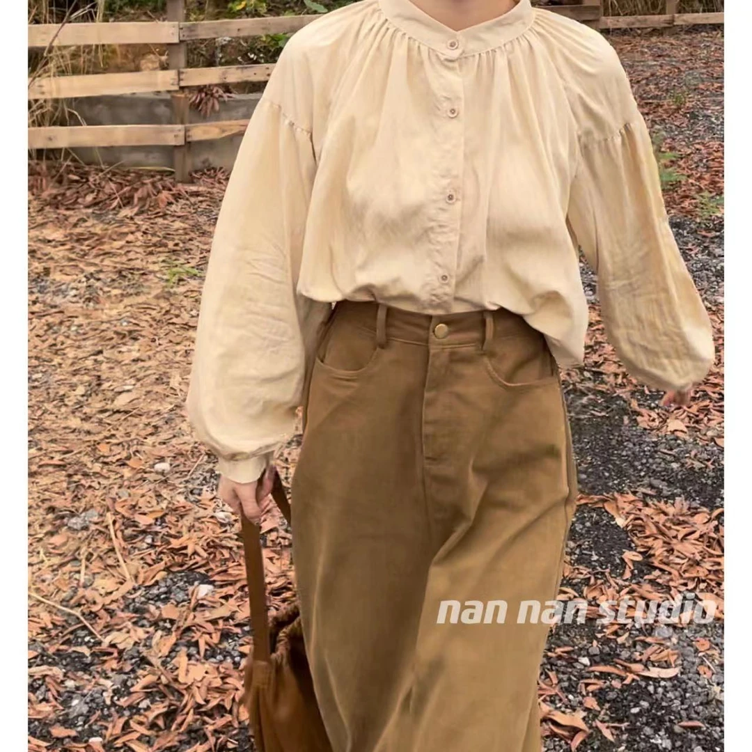 【布朗尼】初秋薄款衬衫纯色百搭短款气质显瘦款