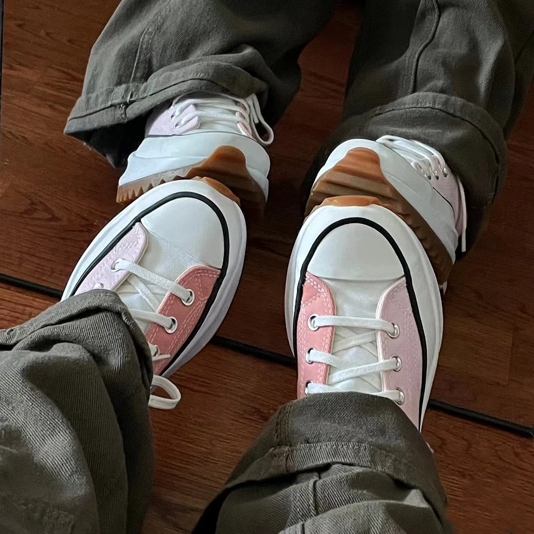 Converse匡威Run Star粉色拼色高帮厚底增高休闲鞋帆布鞋 170968C