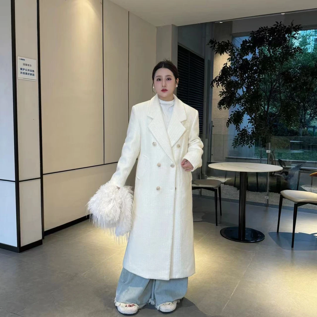 微胖温柔【初雪降临】韩版高级感保暖冬款毛呢气质长款外套WR9062