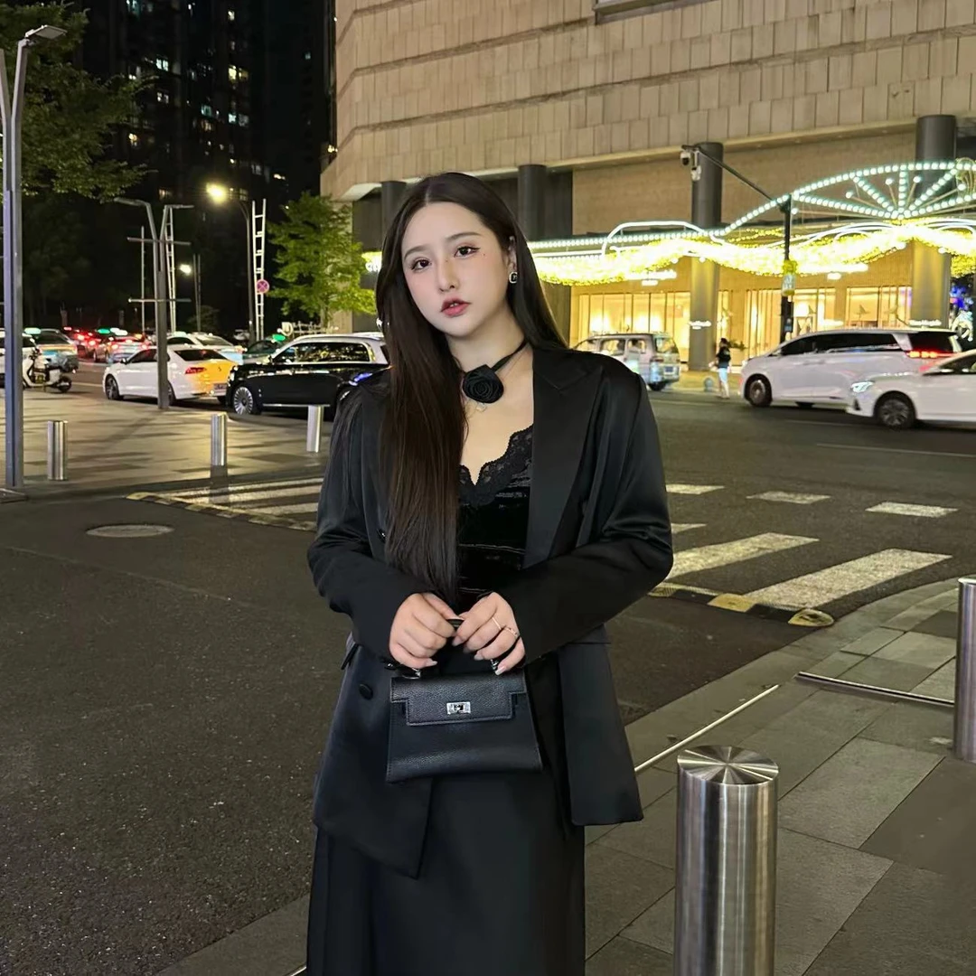 微胖温柔【莎伦玫瑰西装】玫瑰缎面设计感廓形显瘦气质时尚宽松百搭