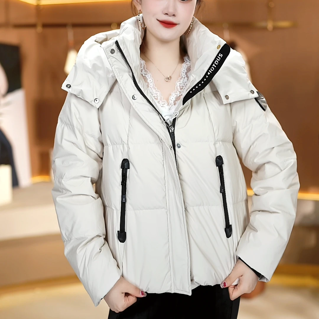 羽绒服女连帽短款2024年新品时尚百搭加厚鸭绒保暖外套57宽松22