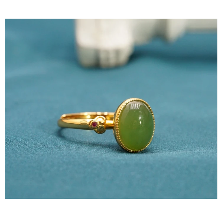 S925和田玉碧玉旦形戒指  BZ092104