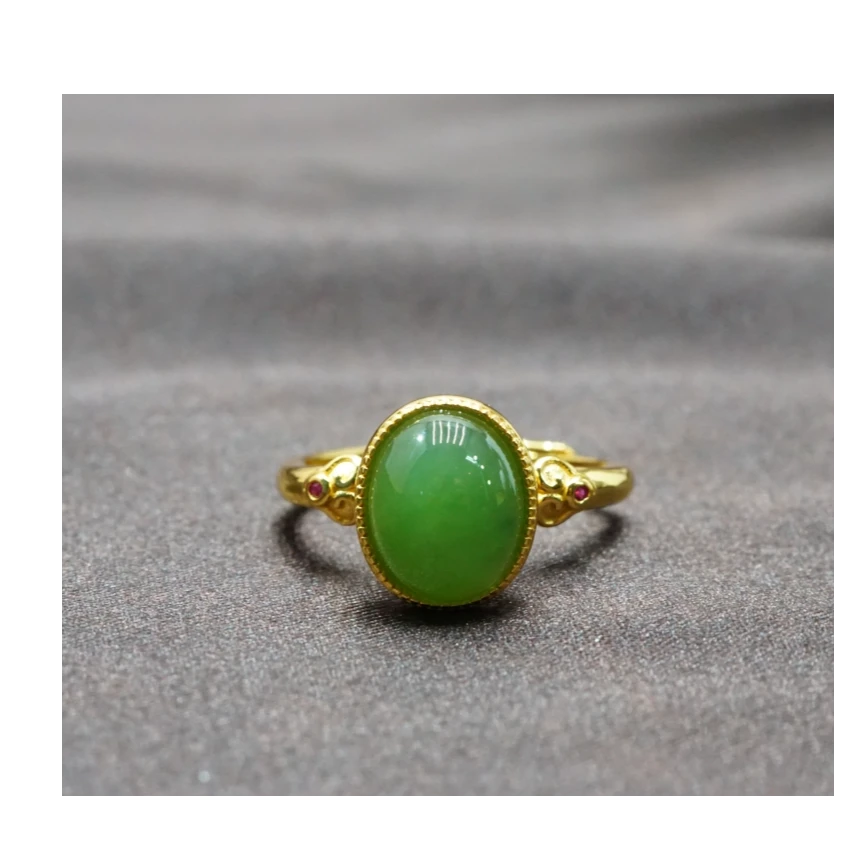 S925和田玉碧玉旦形戒指  BZ092104