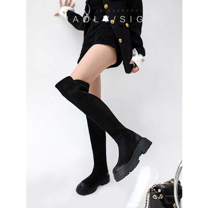 E51 妙侣圣马丁学院~厚底过膝瘦瘦靴女秋季高筒靴弹力显瘦长筒靴