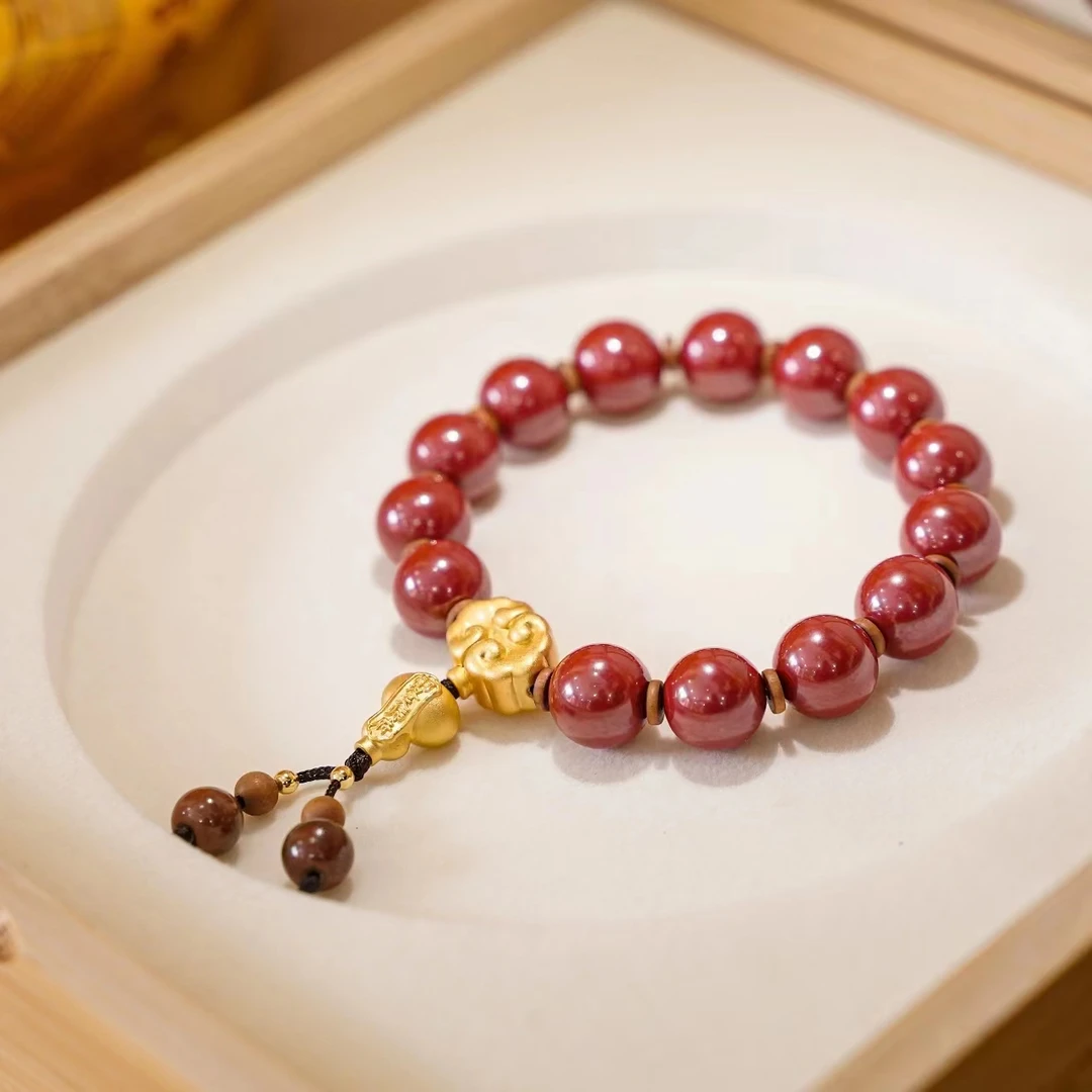 龙虎山 非金属手链 【龙虎山发货】国风特色丹砂色手串男女国风手串