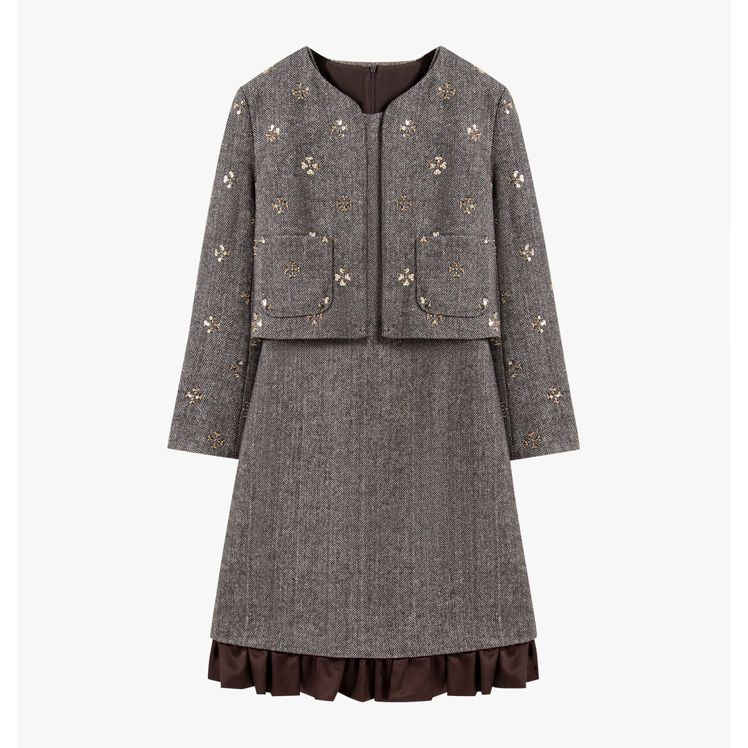 【南油虹姐】新款优雅小香风气质时尚套装粗花呢