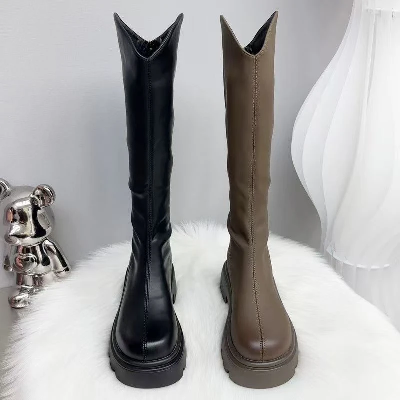 长筒靴加绒骑士春季英伦风长靴过膝秋冬时尚百搭加绒骑士女生女士