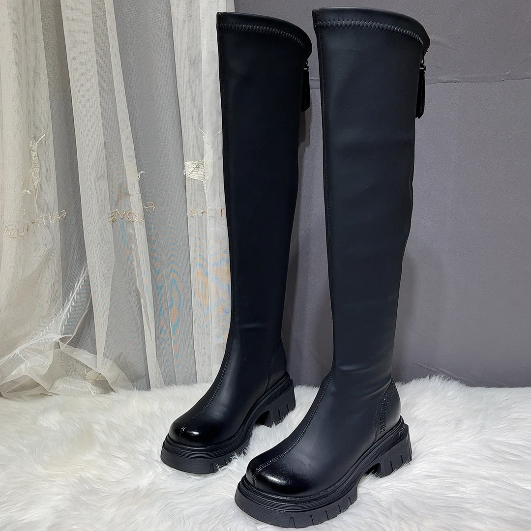 靴子秋冬长筒靴2025长靴新款真皮高筒百搭黑色增高靴女瘦瘦过膝靴