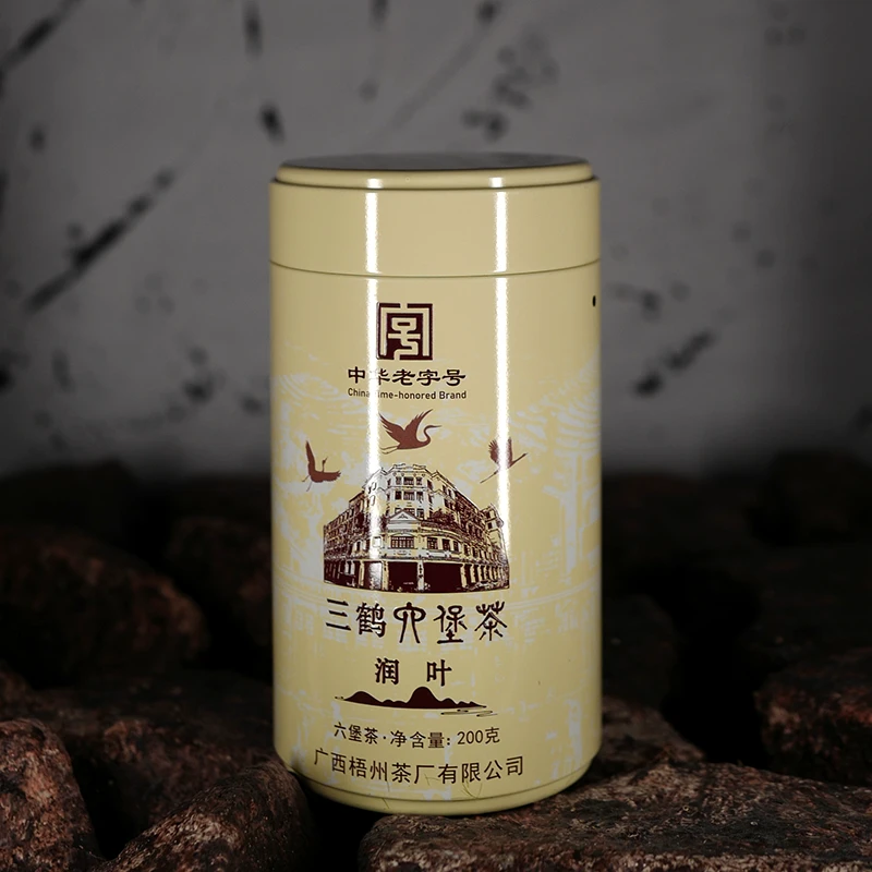 龙圣华苑 三鹤六堡茶2019年陈化【润叶】广西老字号黑茶茶叶72克/罐