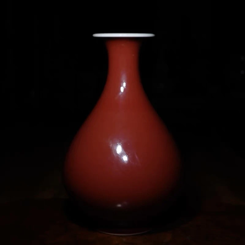 龙圣华苑 景德镇陶人临古霁红玉壶春瓶 传统复古祭红花瓶茶道摆件