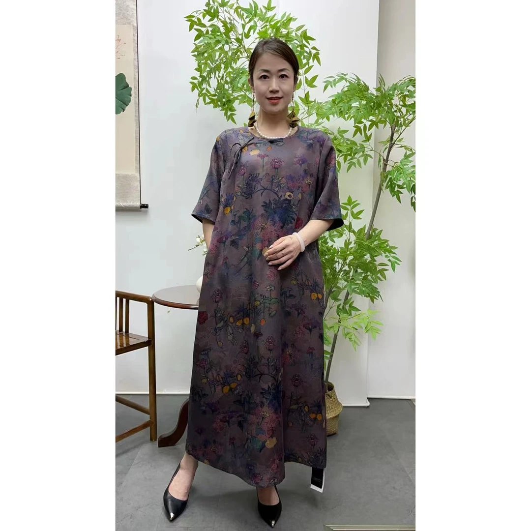 【佳鑫香云纱】香云纱桑蚕丝夏款时尚国风大气连衣裙JXSC-LYQ1288