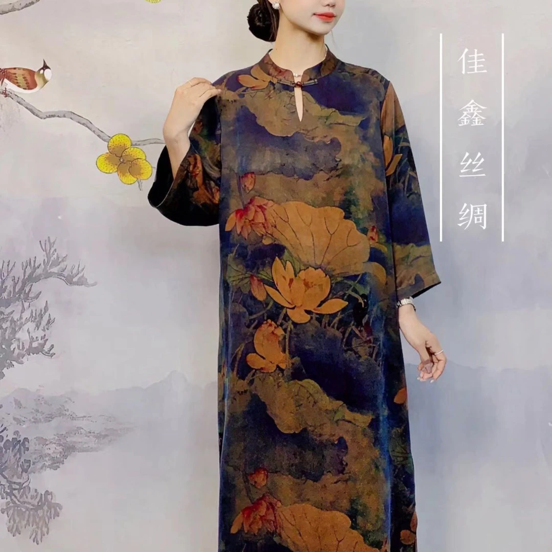 《如梦》前片定位香云纱桑蚕丝连衣裙LBF-10586时尚宽松丝绸
