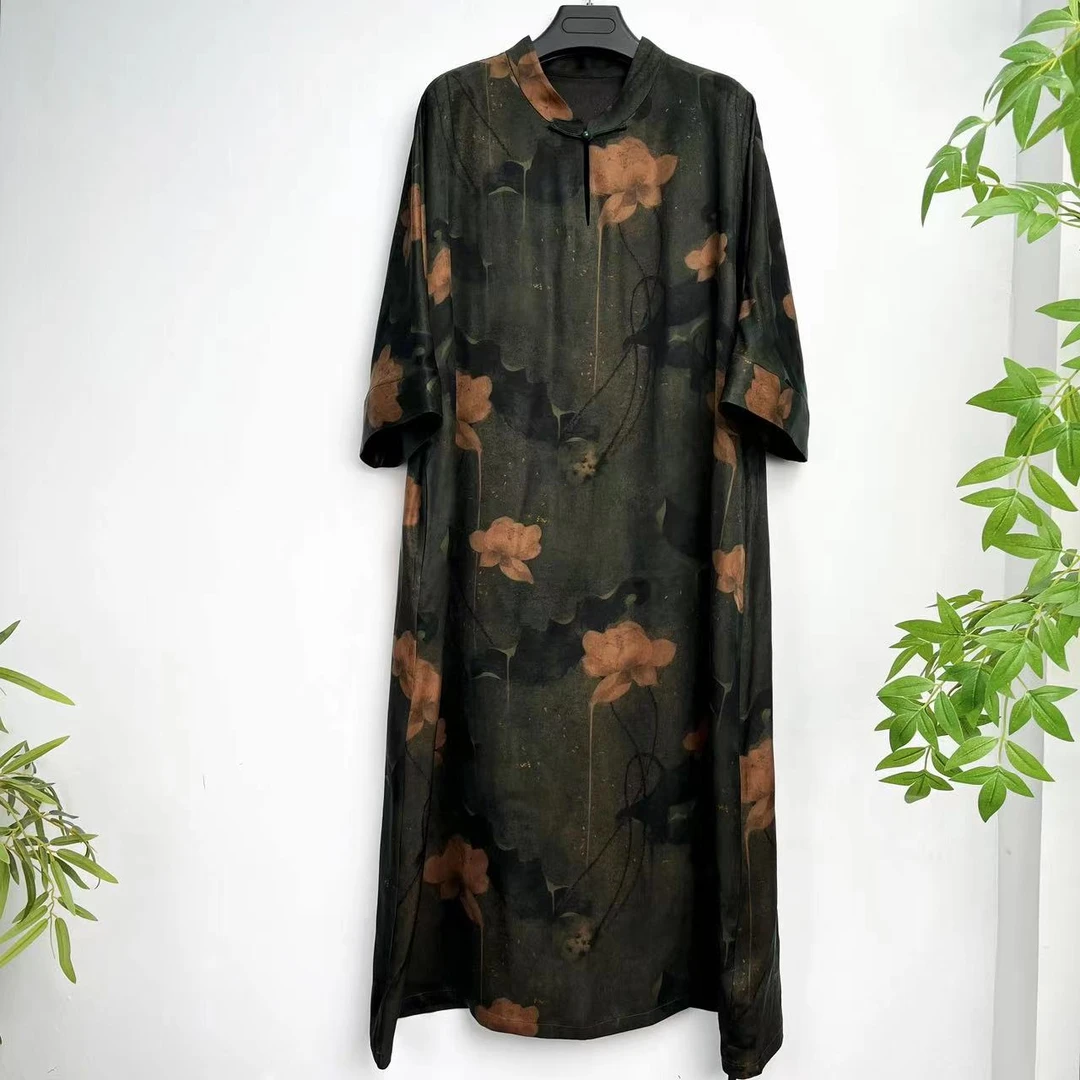 【佳鑫香云纱】桑蚕丝香云纱设计师过膝气质款连衣裙JXSC-1786-22