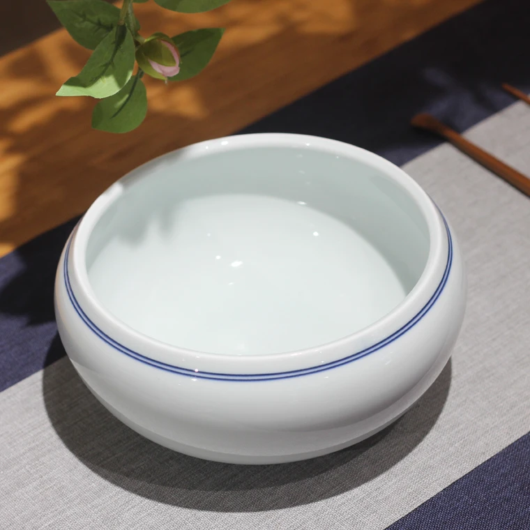贵和祥茶具豆青双圈茶洗大号水洗景德镇陶瓷手绘中式简单清雅风格
