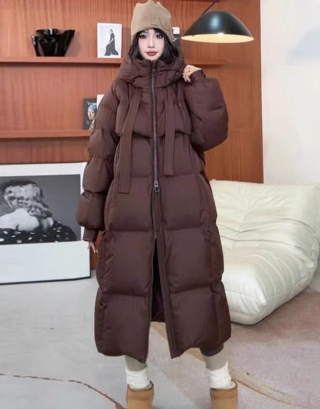 SS2024新款白鹅绒过膝大被子羽绒服高端时尚连帽外套羽绒服女