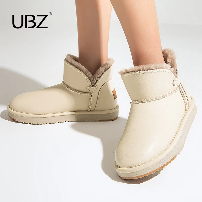 UBZ 防水雪地靴女皮面2022新款加厚浅口加绒短靴冬季户外面包棉鞋
