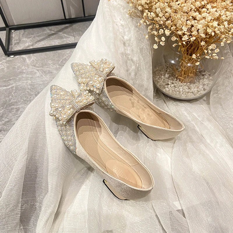 2025年新款仙女风珍珠女鞋粗跟软底软面小单鞋百搭夏季晚晚