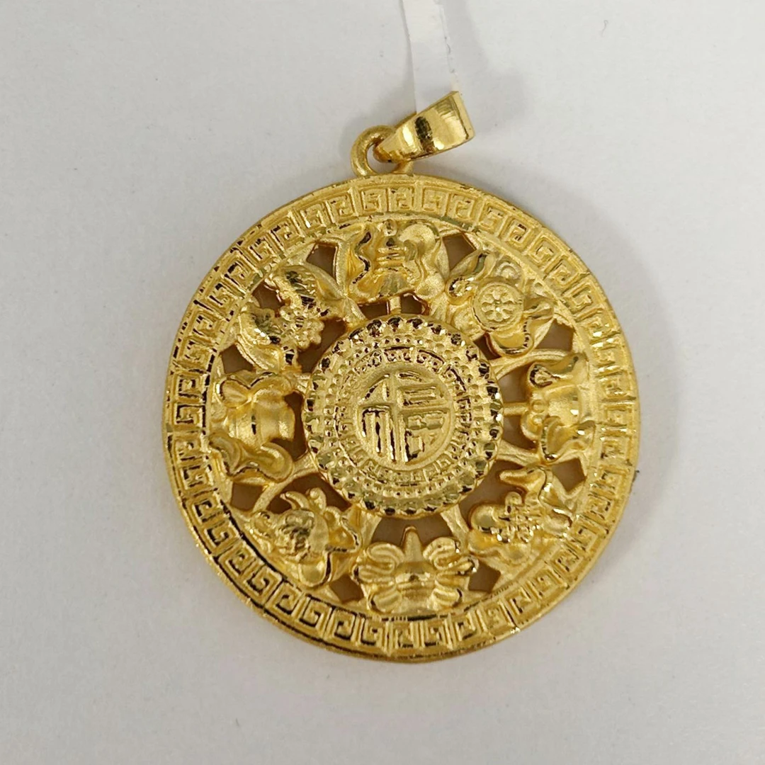 天泽D114足金999吊坠3D硬金工艺八宝罗盘平安扣福牌吊坠