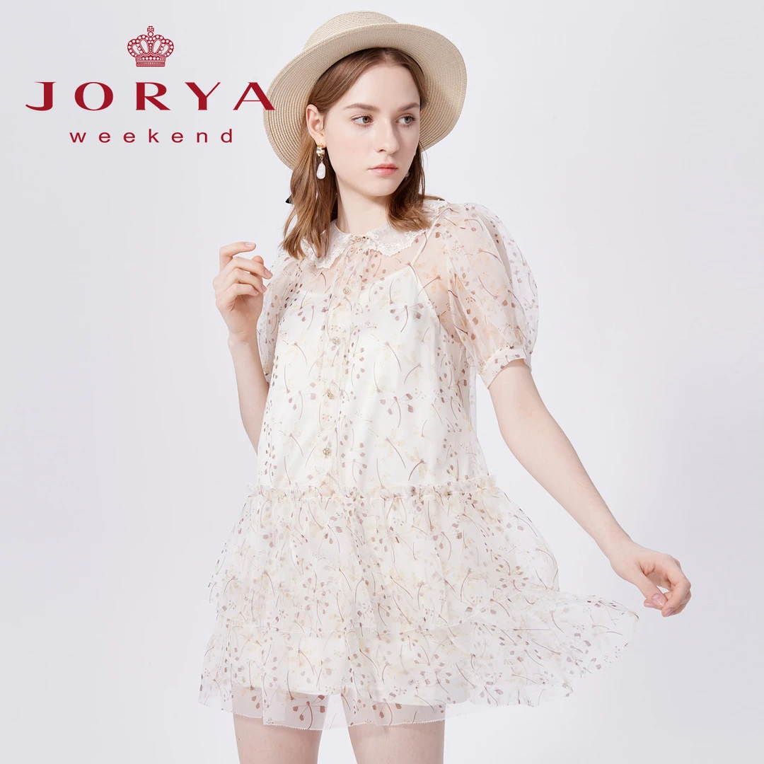 卓雅周末甜美气质清新蕾丝减龄娃娃领连衣裙女EJWCBR11