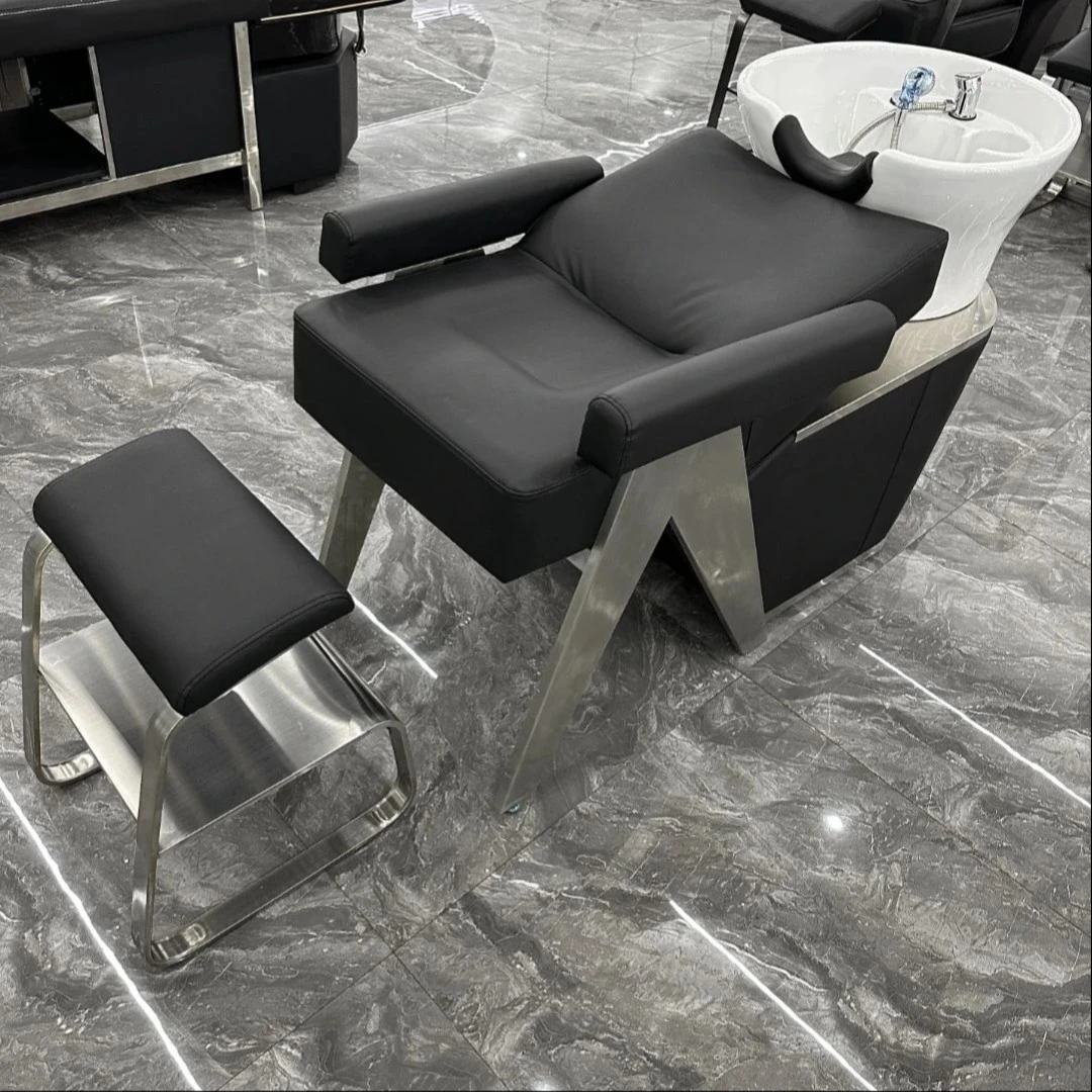 发廊美发理发店用品简约时尚高端不锈钢陶瓷盆冲水洗头床头疗