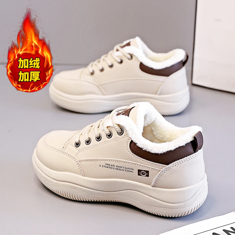 2024冬季加绒小白鞋新款韩版ins女学生厚底运动板鞋休闲保暖
