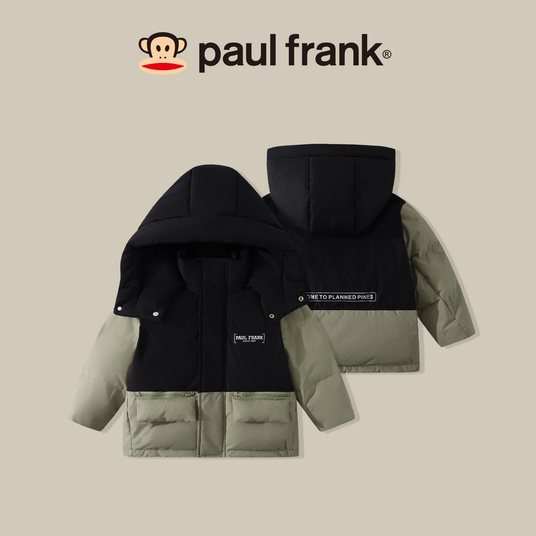 paul frank/大嘴猴2023冬季儿童羽绒服童装加厚连帽保暖外套CC083