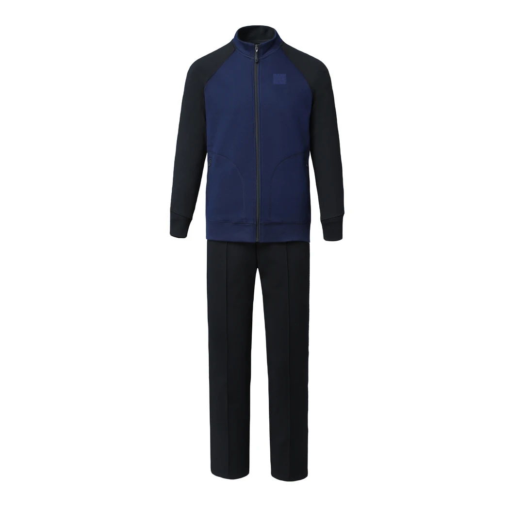 深蓝色/浅蓝色抗静电冬季长袖运动休闲服加绒套装