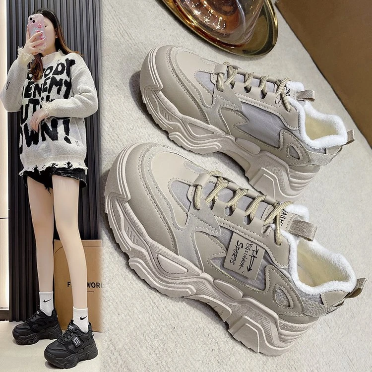 加绒老爹鞋女款2023秋冬新款厚底百搭休闲鞋子女潮ins复古运动鞋