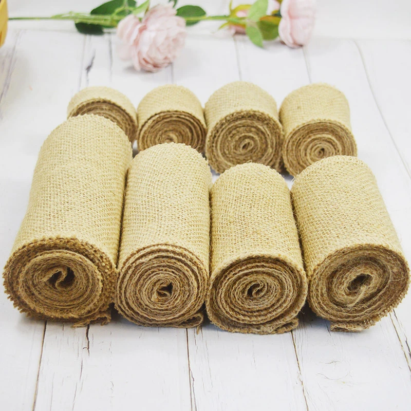 巧鱼多规格5050黄麻布卷手工diy花朵蝴蝶结麻布条工艺品装饰材料
