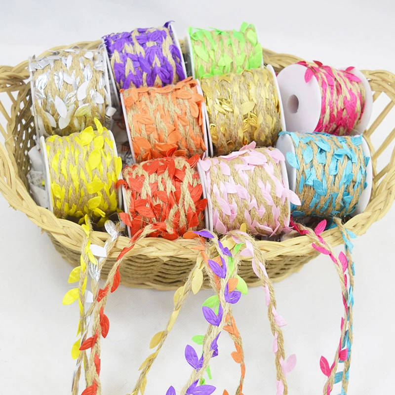 巧鱼带彩色叶子的黄麻绳藤蔓幼儿园环创墙饰节日氛围装扮手工藤条