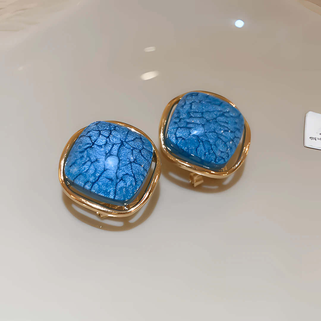 合金树脂耳饰 蓝色精致菱形简约小清新通勤气质高级感轻奢耳拍