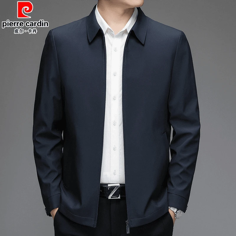 皮尔卡丹爸爸春秋冬翻领外套男士中老年商务行政夹克男公务员上衣
