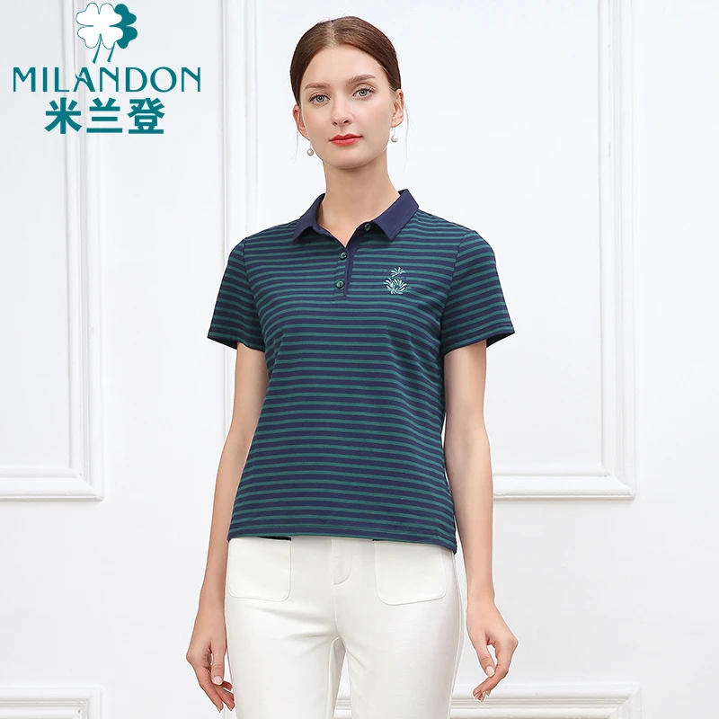 MILANDON/米兰登夏季新款POLO领条纹上衣休闲女装短袖T恤1N2T1104
