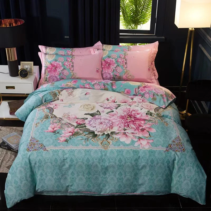 纯棉加厚斜纹床单四件套印花大版四季款四件套  静若繁花