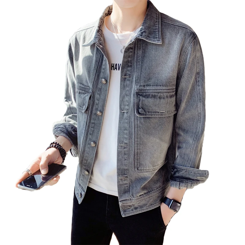 春秋季灰色牛仔外套男款男装春季时尚新款百搭潮休闲痞帅男士外套