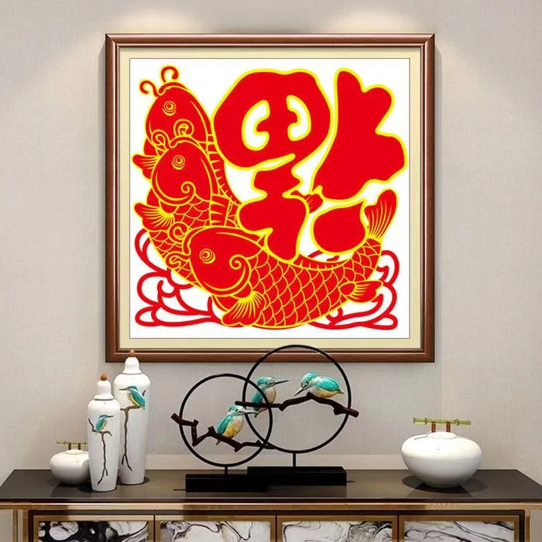 鱼福图十字绣新款客厅玄关中国风简约现代2色非满绣无勾边