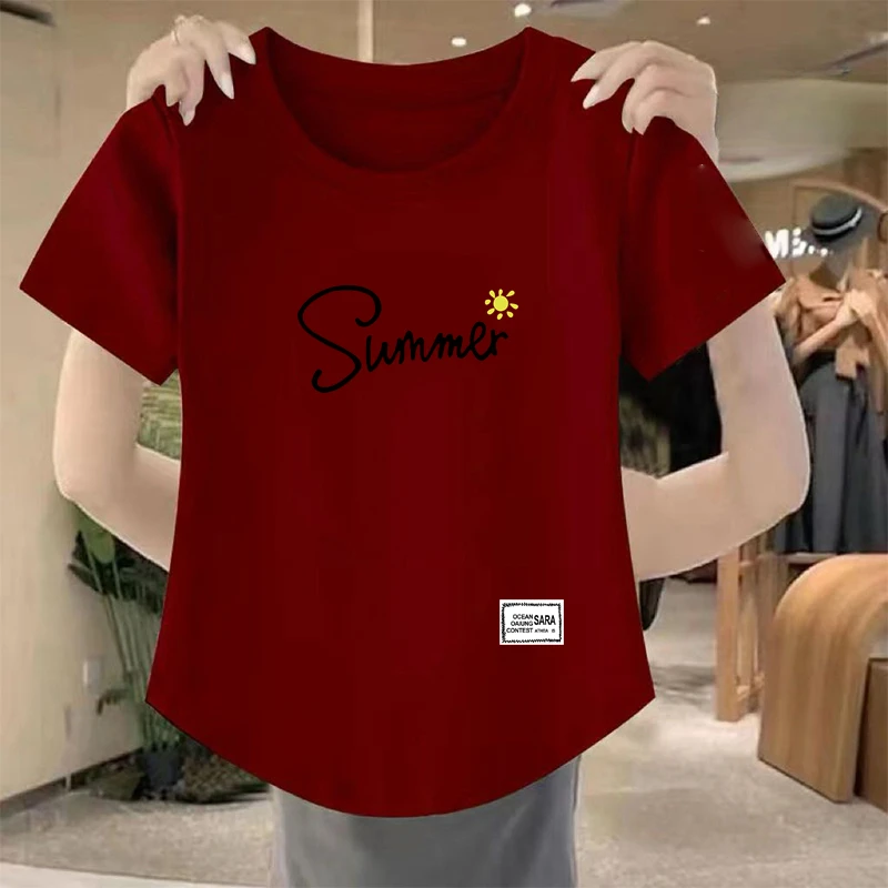 字母印花短袖t恤女夏季新款大码宽松休闲显瘦遮肉百搭上衣ins潮流