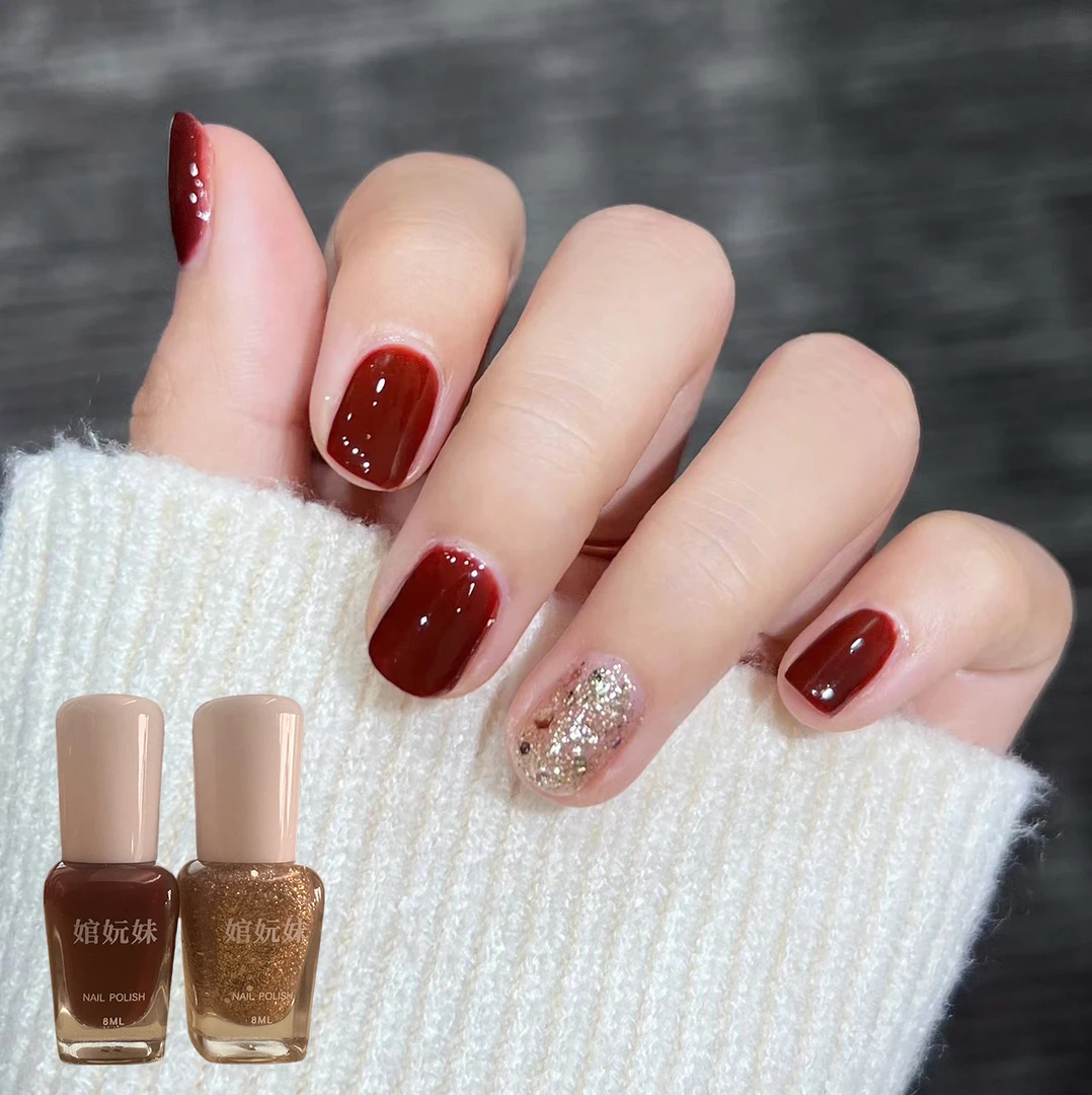新款爆闪车厘子香槟金银红色指甲油免烤快干显白四季流行学生冰透