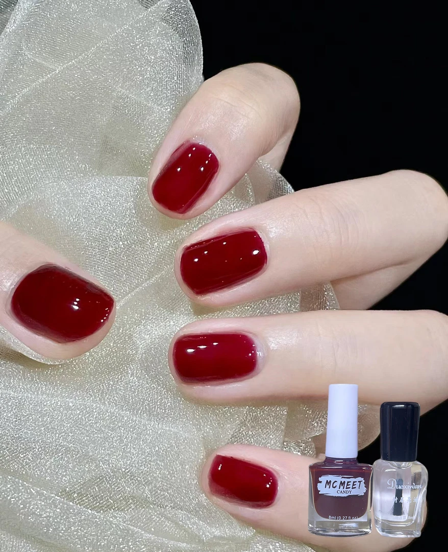 车厘子爆闪红色美甲油显白不可剥免烤快干持久不掉红色四季流行