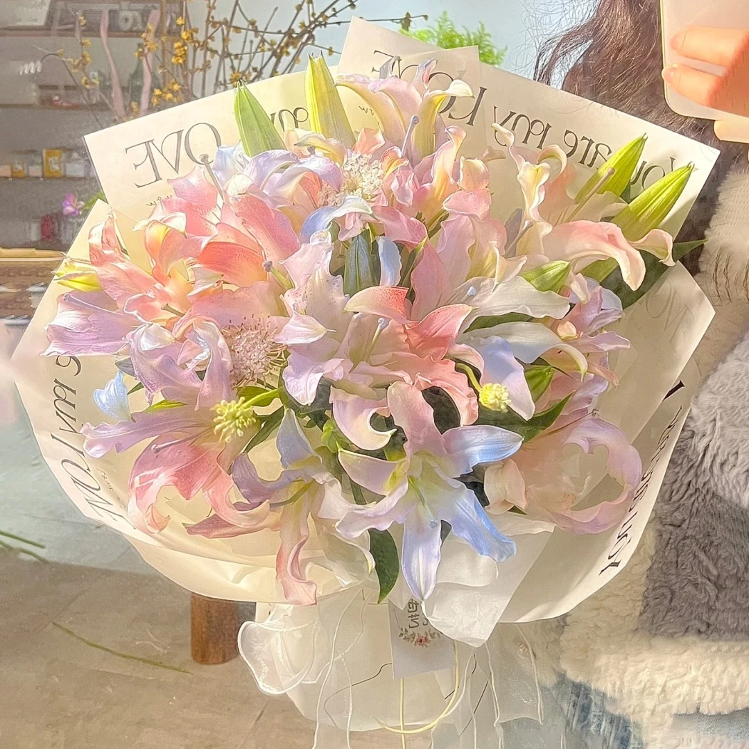 真花祝福粉玫瑰百合全国花店长辈鲜花生日店鲜花教师节花束